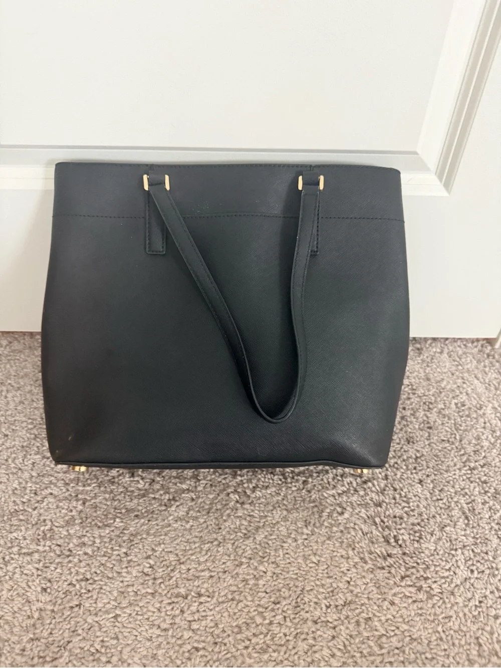 Michael Kors Black Leather Tote with Gold MK Charm